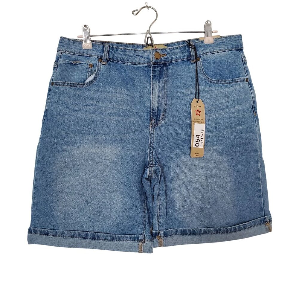 Red Star Denim Shorts Classic Blue Rolled Hem Casual Jean Shorts sz 14/32